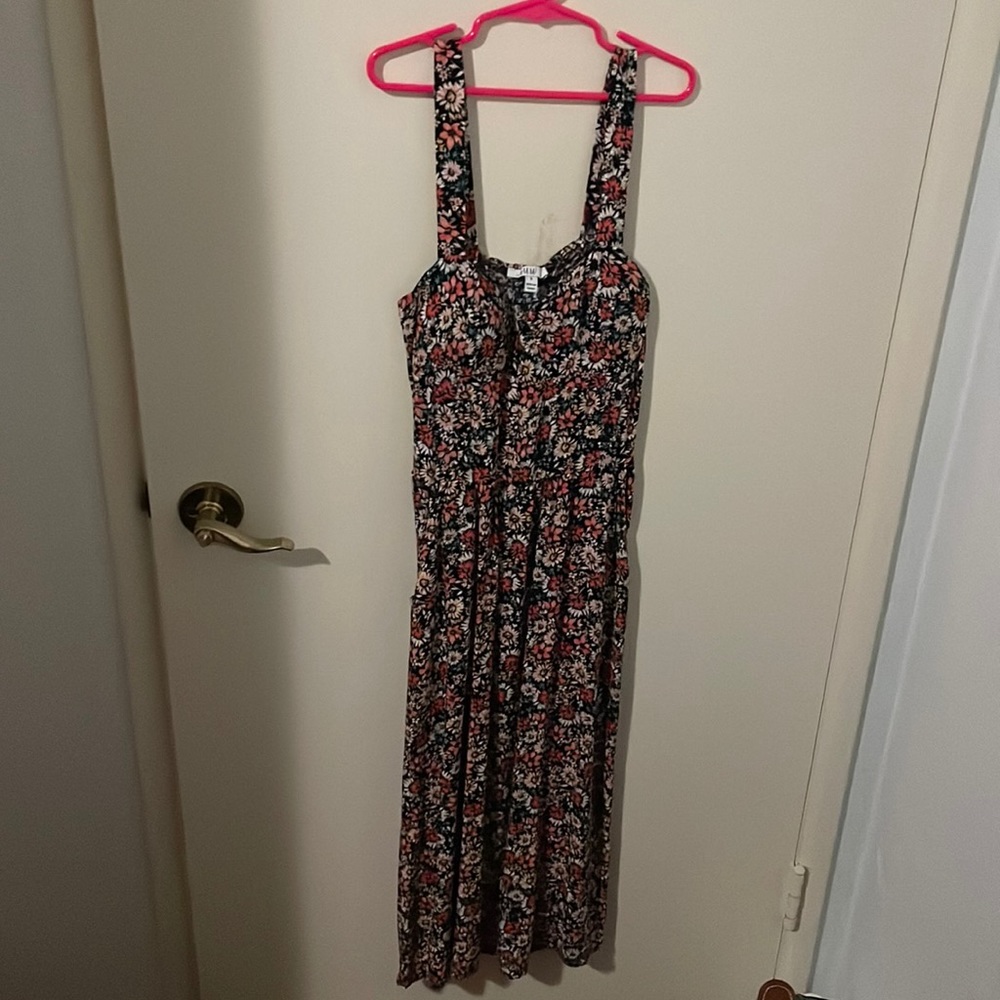 AUW black floral sun dress with pockets